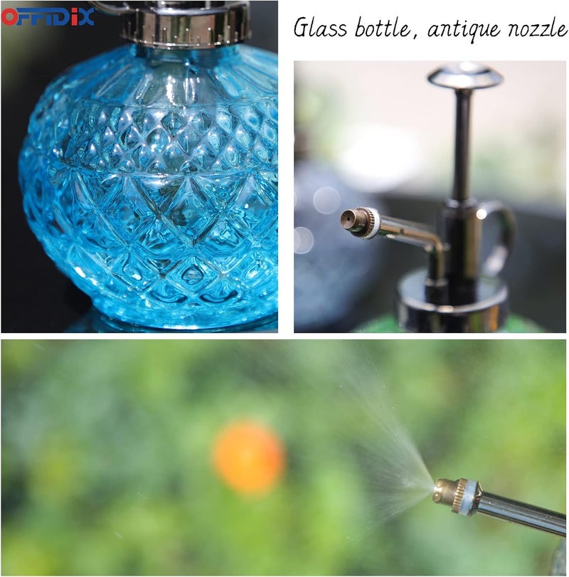 OFFIDIX Glass Plant Mister, 300ML Vintage Spray Bottle Plant Spritzer with Top Pump Fine Mist,Small Decorative Watering Can for Indoor Outdoor Succulent and Other Live Plants (Light Blue) - Image 4